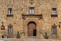 Spain, Extremadura, Caceres, Facade of the Palacio Episcopal or Bishops Palace.
