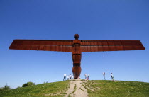 England, Tyne and Wear, Gateshead, Angel Of The North Against Deep Blue Sky, Steel Sculpture By Antony Gormley, Standing 20 Metres Tall, With Wingspan Of 54 Metres, Constructed From Steel, Showing Tou...