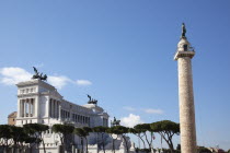 Italy, Lazio, Rome, Victor Emmanuel II monument with Trajans Column in the foreground.