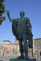 Italy, Lazio, Rome, Bronze statue of Emperor Julius Caesar in front of Trajans Forum.