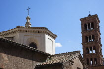 Italy, Lazio, Rome, Church roof with bell tower.