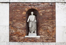 Italy, Lazio, Rome, Niche statue in the walls beneath Piazza del Quirinale.