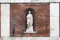 Italy, Lazio, Rome, Niche statue in the walls beneath Piazza del Quirinale.