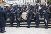 Italy, Lazio, Rome, Military Brass band playing on the Spanish Steps during Sunday.