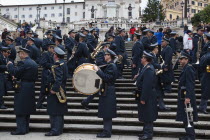 Italy, Lazio, Rome, Military Brass band playing on the Spanish Steps during Sunday.