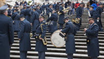 Italy, Lazio, Rome, Military Brass band playing on the Spanish Steps during Sunday.