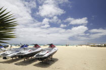 Cape Verde Islands, Sal Island, Jets skis on Santa Maria Beach.