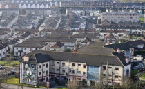 Ireland, Derry, View of the Bogside area from the city walls.