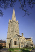 Ireland, Derry, St Columb's Cathedral, View of facade and spire.