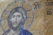 Turkey, Istanbul, Fatih, Sultanahmet, Haghia Sofia interior, Close up of the mosiac of Jesus.