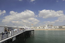 England, East Sussex, Brighton, View back to the beach from the Pier.