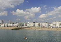 England, East Sussex, Brighton, View back to the beach from the Pier.