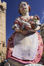 Spain, Valencia, Las Fallas festival, Papier Mache figure at Torres de Quart.