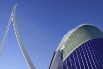 Spain, Valencia Province, Valencia, La Ciudad de las Artes y las Ciencias, City of Arts and Sciences, El Pont de l'Assut de l'Or with the Agora in the foreground.