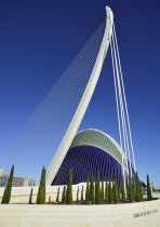 Spain, Valencia Province, Valencia, La Ciudad de las Artes y las Ciencias, City of Arts and Sciences, El Pont de l'Assut de l'Or Bridge and Agora.