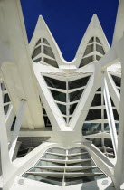 Spain, Valencia Province, Valencia, La Ciudad de las Artes y las Ciencias, City of Arts and Sciences, Principe Felipe Science Museum,  Detail of the building's architecture.