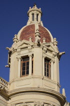 Spain, Valencia Province, Valencia, Spain, Valencia Province, Valencia, Plaza de Ayuntamiento, Casa Consistorial de Valencia, A tower on the Town Hall.