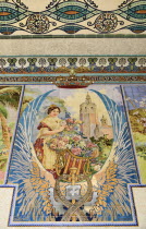 Spain, Valencia Province, Valencia, Estacion del Norte train station, Mosaic tile scene inside the station.