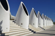 Spain, Valencia Province, Valencia, La Ciudad de las Artes y las Ciencias, City of Arts and Sciences, Pillars on the Umbracle sculpture garden.