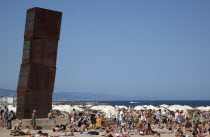 Spain, Catalonia, Barcelona, Playa de St Sebastia, Modern sculpture Homentage a la Barceloneta by Rebecca Horn.