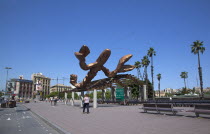 Spain, Catalonia, Barcelona, El Barri Gotic, La Gamba Sculpture next to Port Vell.