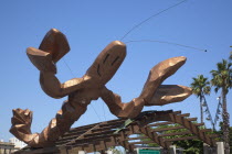 Spain, Catalonia, Barcelona, El Barri Gotic, La Gamba Sculpture next to Port Vell.