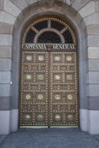 Spain, Catalonia, Barcelona, El Barri Gotic, Entrance gates of the Capitania General military headquarters.