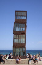 Spain, Catalonia, Barcelona, Playa de St Sebastia, Modern sculpture Homentage a la Barceloneta by Rebecca Horn.