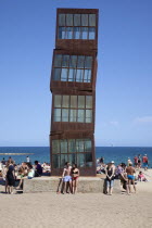 Spain, Catalonia, Barcelona, Playa de St Sebastia, Modern sculpture Homentage a la Barceloneta by Rebecca Horn.