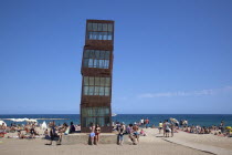 Spain, Catalonia, Barcelona, Playa de St Sebastia, Modern sculpture Homentage a la Barceloneta by Rebecca Horn.