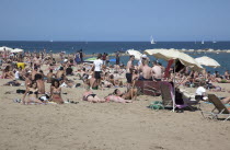 Spain, Catalonia, Barcelona, Playa de St Sebastia, Barceloneta Beach,