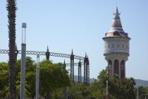 Spain, Catalonia, Barcelona, Barceloneta, former Gasometer and ornate Water Tower.