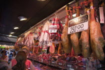 Spain, Catalonia, Barcelona, Interior of La Boqueria market on La Rambla.