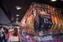 Spain, Catalonia, Barcelona, Interior of La Boqueria market on La Rambla.