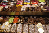 Spain, Catalonia, Barcelona, Interior of La Boqueria market on La Rambla.