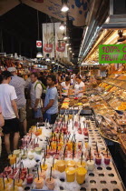 Spain, Catalonia, Barcelona, Interior of La Boqueria market on La Rambla.
