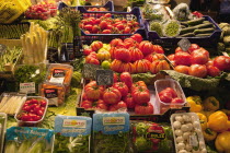 Spain, Catalonia, Barcelona, Interior of La Boqueria market on La Rambla.