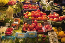 Spain, Catalonia, Barcelona, Interior of La Boqueria market on La Rambla.