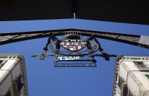 Spain, Catalonia, Barcelona, Ornate sign of La Boqueria market on La Rambla.