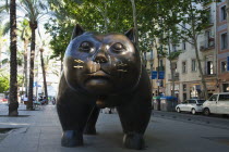 Spain, Catalonia, Barcelona, Rambla del Raval, El Gat bronze statue.