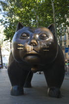 Spain, Catalonia, Barcelona, Rambla del Raval, El Gat bronze statue.