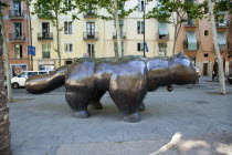 Spain, Catalonia, Barcelona, Rambla del Raval, El Gat bronze statue.