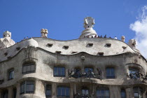 Spain, Catalonia, Barcelona, La Pedrera or Casa Mila on Passeig de Gracia, deisgned by Antoni Gaudi