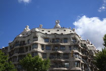 Spain, Catalonia, Barcelona, La Pedrera or Casa Mila on Passeig de Gracia, deisgned by Antoni Gaudi
