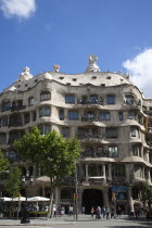 Spain, Catalonia, Barcelona, La Pedrera or Casa Mila on Passeig de Gracia, deisgned by Antoni Gaudi