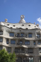 Spain, Catalonia, Barcelona, La Pedrera or Casa Mila on Passeig de Gracia, deisgned by Antoni Gaudi