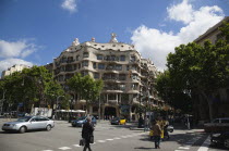 Spain, Catalonia, Barcelona, La Pedrera or Casa Mila on Passeig de Gracia, deisgned by Antoni Gaudi
