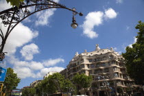 Spain, Catalonia, Barcelona, La Pedrera or Casa Mila on Passeig de Gracia, deisgned by Antoni Gaudi