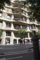 Spain, Catalonia, Barcelona, La Pedrera or Casa Mila on Passeig de Gracia, deisgned by Antoni Gaudi