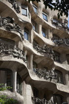 Spain, Catalonia, Barcelona, La Pedrera or Casa Mila on Passeig de Gracia, deisgned by Antoni Gaudi